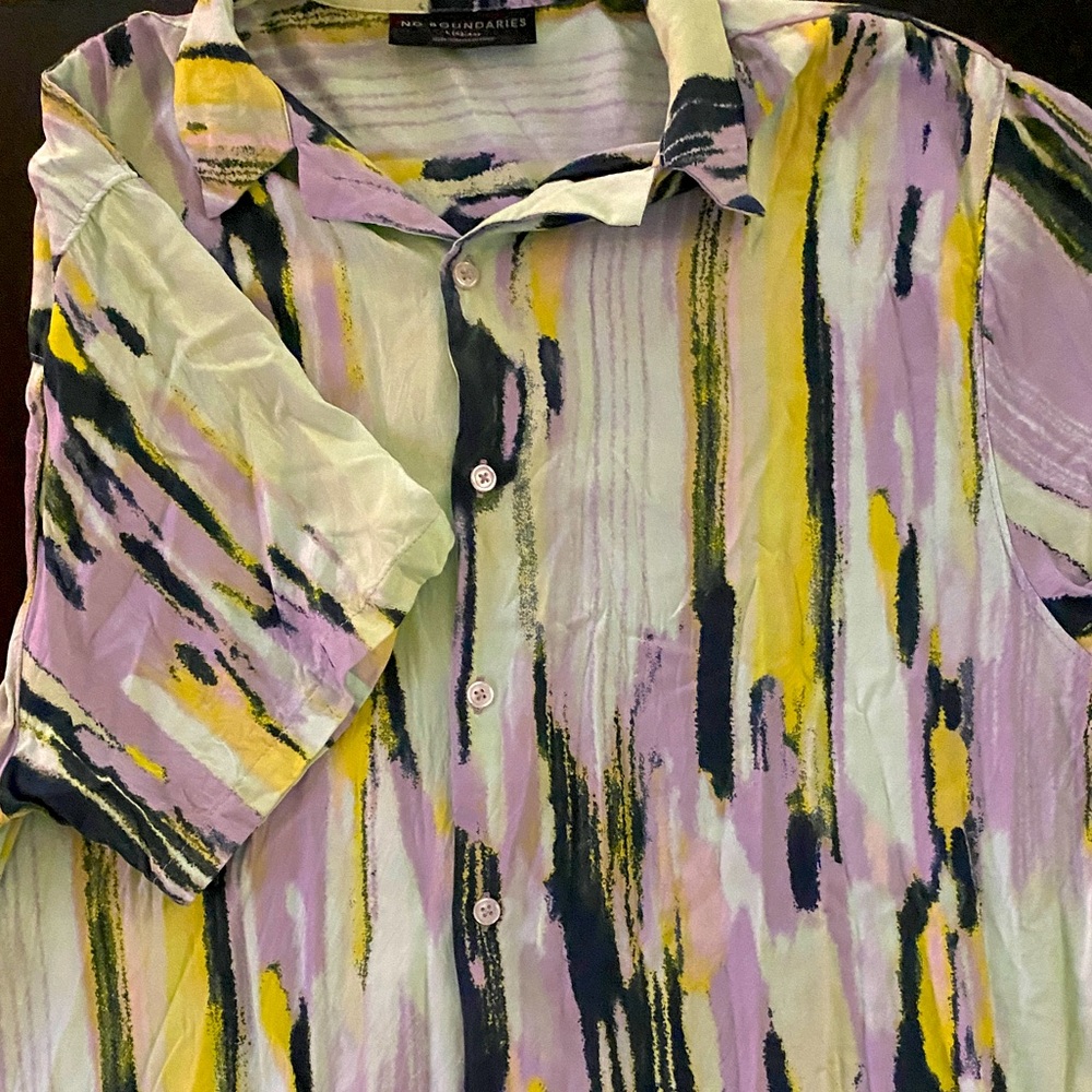Lavender & Teal Brushstroke Men’s Button Up - L